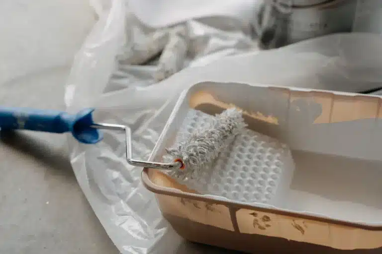 paint roller and paint tray on a painting job