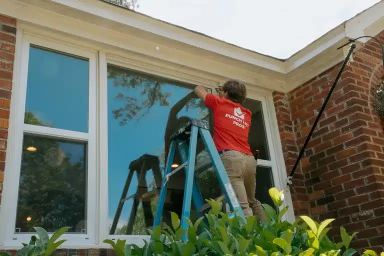 Fascia & Exterior Trim 1 Technician repairing and replacing fascia and exterior trim on a home's roofline, preventing water damage and improving curb appeal.